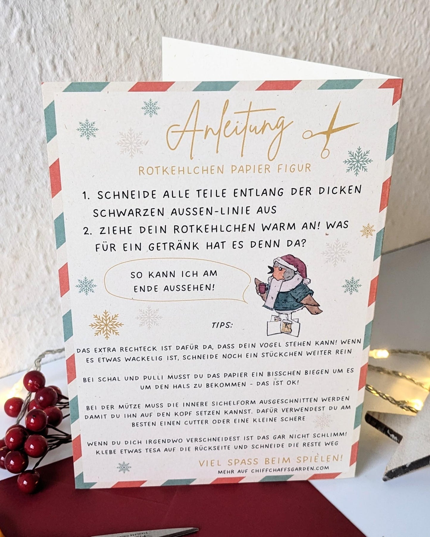 Paper Doll Bird - Winter Robin - Greeting Card with Envelope