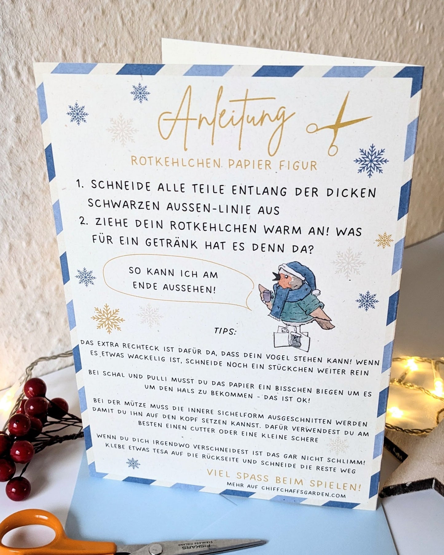 Paper Doll Bird - Winter Robin - Greeting Card with Envelope