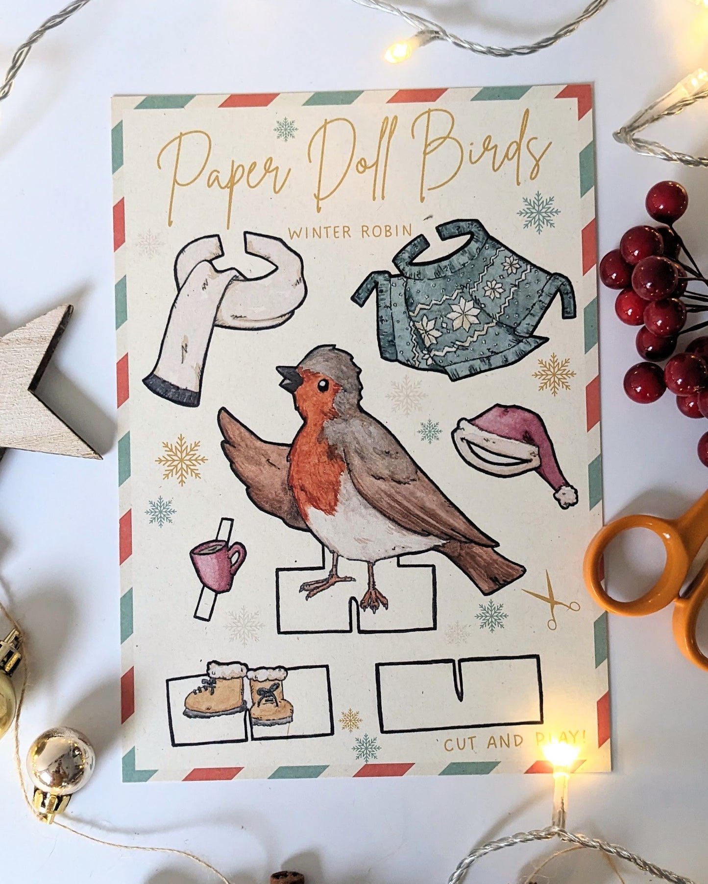 Paper Doll Bird - Winter Robin - Single Page