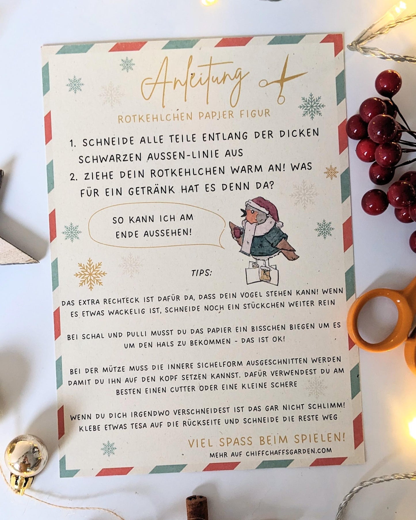 Paper Doll Bird - Winter Robin - Single Page
