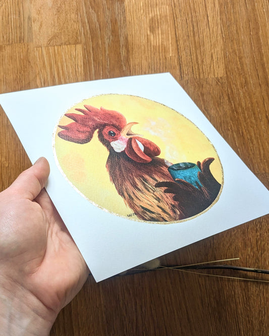 "Good Morning Rooster" Verzierter Kunstdruck