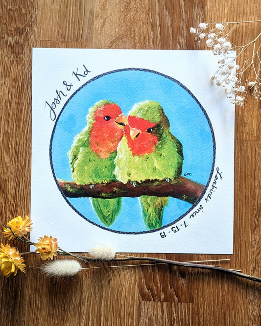 Personalized "Lovebirds" Art Print