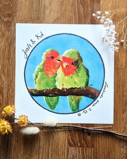 Personalized "Lovebirds" Art Print